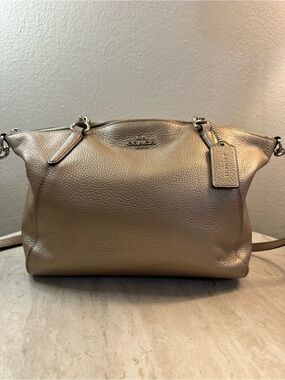 Coach Metallic Champagne Pebble Leather Shoulder Bag